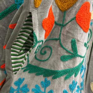 Vintage Embroidered Velvet <b>Jacket</b> <b>Women</b> Boho Floral <b>Zip</b> <b>Up</b> Coat Ethnic Folk Art Outerwear Mandarin Collar Full Sleeve - Product Image 5