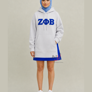 เสื้อฮู้ดผู้หญิง Zeta Phi Beta Sorority ปี 2026 สีแทน แต่งฮู้ดตัดสี แขนยาว ปักอักษรกรีก สไตล์ลำลอง - Product Image 1