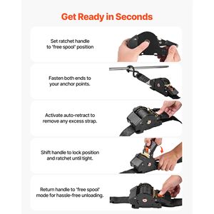 Cinghie a cricchetto retrattili da 2 pollici x 10 piedi con resistenza alla rottura di 3033 libbre, 2 anelli morbidi e ganci a S per il fissaggio con cricchetto - Product Image 5