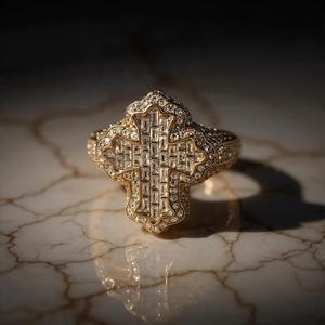 Baguette Round Moissanite Classic Prong Setting Cross <b>Ring</b> <b>for</b> <b>Men</b> Iced Custom Luxury Hip Hop Jewelry Christian Religious Gifts - Product Image 1