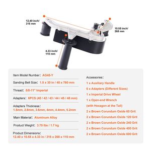 Adaptateur de ponceuse à bande à filetage impérial 5/8 11 pouces pour meuleuse d'angle, accessoire de ponçage de tuyaux et de tubes avec 10 bandes de ponçage incluses - Product Image 2
