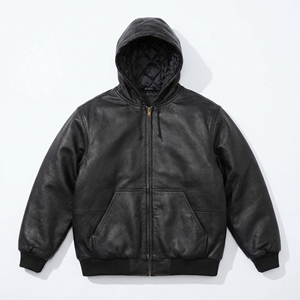 Chaqueta bomber de cuero negra con capucha |   Abrigo Acolchado con Capucha y Cierre de Cremallera en Piel Sintética |   Chaqueta Bomber Oversize de Estilo Urbano |   Fabricante OEM Personalizado - Product Image 1