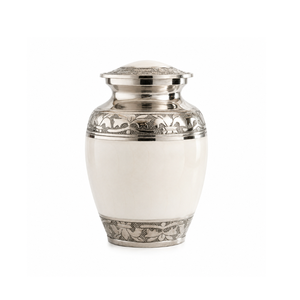 Urna Funeraria de Aluminio Blanca y Plateada de Primera Calidad para Cenizas Humanas |   Urna Funeraria Conmemorativa Grabada a Mano |   Decorativo para Adultos - Product Image 1