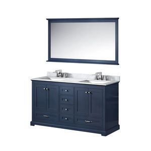 Navy Blue 60 In. W X 22 In. D Double Bath <b>Vanity</b> with Carrara Marble Top and 58 In. <b>Mirror</b> Includes Faucet Set - Product Image 4