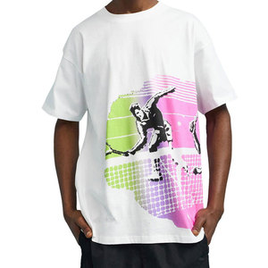 T-shirt blanc à manches courtes pour homme, col rond, style décontracté avec motif imprimé, respirant, coupe régulière, jersey en coton - Product Image 6
