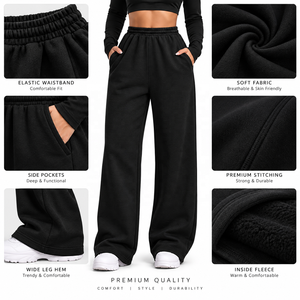 Pantalon de survêtement femme taille haute à jambe large avec cordon de serrage, coupe ample, longueur intégrale, avec poches, logo personnalisé, service OEM - Product Image 5