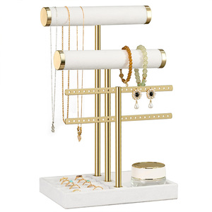 3 Tier Jewellery Stand Organiser Beige Velvet Display for Necklaces, Bracelets, <b>Earrings</b> Jewellery Box for Women with Detachable - Product Image 1