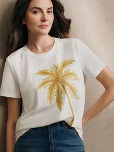 T-shirt pour femme avec perles brodées, perles mobiles double face faites à la main, de qualité supérieure, cadeau pour femme - Product Image 6