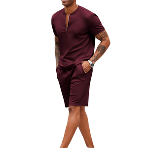 Men 2-piece Summer Quarter Zip Polo Shirt & Shorts <b>Set</b> For Men's Athletic Jogging Training Easy To Wear Short <b>Sets</b> Men's - Product Image 1