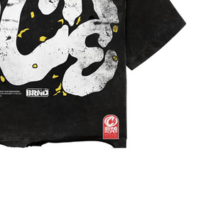 <b>Men's</b> Oversized Crop T-Shirt Black White Yellow Letter Print Formal Short Sleeve <b>Turtleneck</b> Silk Screen Printed Eco-Friendly - Product Image 2