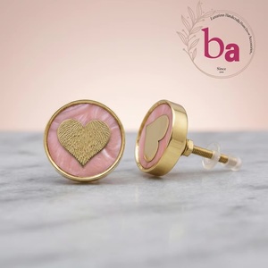 Ba Modern Round Brass <b>Knob</b> with Pink Resin Heart Design <b>for</b> Home Office <b>Dresser</b> Wardrobe Cabinet Handles - Product Image 1