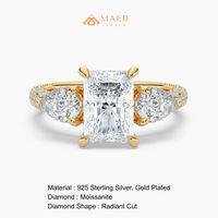 Bague à trois pierres en moissanite pour femme, plaquée or, pour fiançailles, mariage, anniversaire, bijoux élégants pour tous les jours