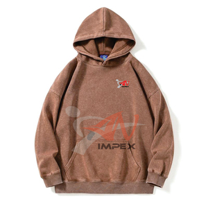 Sudadera con capucha vintage para hombre, 330 g/m², efecto desgastado por el sol, sin cordón, calidad E, gris lavado ácido, primavera-otoño 2026, venta al por mayor - Product Image 2