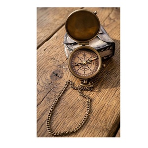 <b>Antique</b> Modern Brass Nautical <b>Compass</b> Offset Cover Vintage Marine Navigation Instrument Wristwatch Type 3 Inch Travel Gift - Product Image 6
