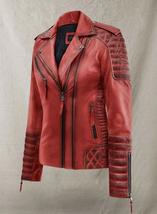 Chaqueta de Cuero para Mujer al por Mayor, Chaqueta de Motera Personalizada, Color Rojo Quemado, Cuero Genuino de Oveja Suave, Chaquetas Hechas a Mano para Mujer - Product Image 2