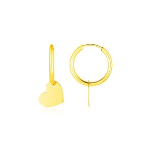 Orecchini a Cerchio in Oro Giallo 14K con Cuori Lucidi, Ciondoli e Charms alla Moda - Product Image 1