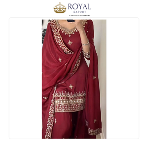 Beautiful Designer Indian Clothing Collection of Natural Crepe <b>Material</b> with 5mm Sequence Embroidery Work Sharara Suit for Sale - Product Image 6