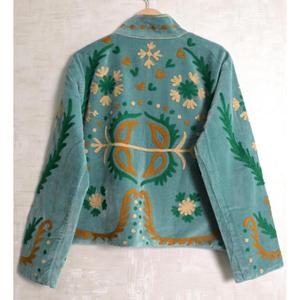 Indian Velvet Suzani Embroidery Jacket Boho Handmade Long Sleeve Designer Women Ethnic Winter <b>Coat</b> - Product Image 3
