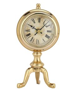 Traditional Brass <b>Desk</b> <b>Clock</b> Circular Design Golden Finish Three Leg Stand Silent Non Ticking Electronic Movement Needle Display - Product Image 4