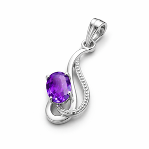 Pendentif tendance en argent sterling plaqué rhodium avec améthyste brésilienne taille ovale – Bijou minimaliste fait main pour le Mois de Février - Product Image 1