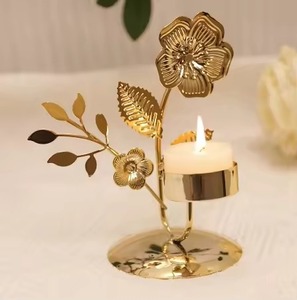 Golden Leaf Candle <b>Stand</b> with <b>Bird</b> and Cage Design Brass Home Decor Heat Resistant Metal Holder - Product Image 5