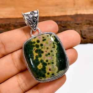 Colgante de Jaspe Oceánico en Plata de Ley 925, Gema Orbicular, Joyería Boho Hecha a Mano, Regalo Único para Mujer - Product Image 4