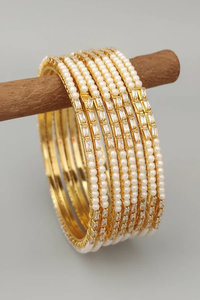 Single Line Cream Pearl Zinc Alloy <b>Cute</b> Bangle SKU-6281 (Box of 3 Mix Size Pack) Gift - Product Image 4