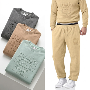 OEM Custom Design Crewneck <b>Sweatshirt</b> and Sweatpants Embossed Tracksuit for Men Women - Product Image 2