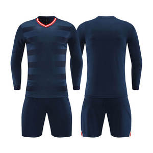 Conjunto de Camiseta de Fútbol de Manga Larga Blanca para Hombre con Pantalones Cortos Azul Marino, Cuello en V, Poliéster que Absorbe la Humedad, Ajuste Atlético, para Todas las Temporadas, Sublimado - Product Image 5