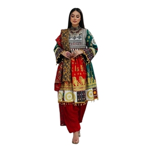 Robe afghane Kuchi brodée, style bohème, longueur genoux, robe traditionnelle afghane Kuchi pour femmes, pour fêtes et mariages. - Product Image 1