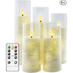 Candele LED Senza Fiamma per Atmosfera Romantica, Set da 5 Pezzi con Timer, Candele LED Tremolanti in Acrilico per un'Atmosfera Accogliente - Product Image 1