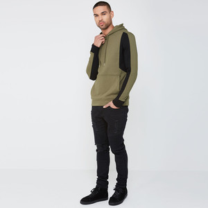 Sweat-shirt décontracté pour homme, vert olive, manches raglan noires, coupe ample, couleur unie, tissu French Terry, vêtement d'automne, 100% coton - Product Image 6