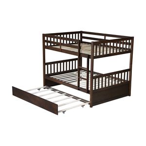Letto a castello matrimoniale in legno di gomma con letto estraibile convertibile e sponde di sicurezza per camerette dei bambini - Product Image 6