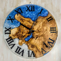 Jam Dinding Gantung Skandinavia DIY Glam Olive Kayu Resin Epoksi Kuarsa Analog Bertenaga Baterai Dua Sisi Set Multi-bagian