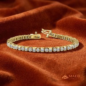 สร้อยข้อมือเทนนิสโมอิสซาไนต์สีทองสำหรับผู้หญิง สร้อยข้อมือแบบโซ่และแบบเชื่อมต่อ ประดับด้วยหินทรงกลม เครื่องประดับแฟชั่นสุดหรู ของขวัญวันครบรอบสุดสง่างาม - Product Image 4