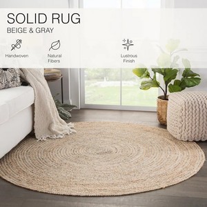 Round Bohemian Jute Area <b>Rug</b> with Blue Fringe Handcrafted Eco Friendly Living Room Decor - Product Image 2