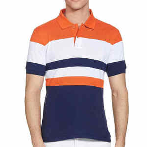 T-shirt sportif isolé en maille synthétique à manches courtes pour homme – Couleurs unies : Orange, Blanc, Bleu marine - Product Image 1