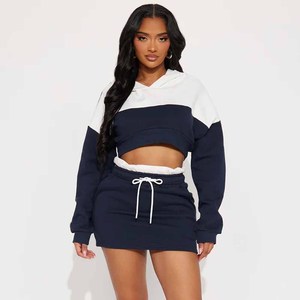 Women Winter Plus Size Color Block Crop Hoodie <b>Set</b> Half Zip Button Collar Drawstring Hem High Waist Shorts Casual Sportswear Two - Product Image 4