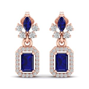 REYES Long <b>Dangle</b> Bridal Accessories Jewelry Fashion 14K Gold <b>Diamond</b> Wedding <b>Earrings</b> Luxury Blue Sapphire Gemstone <b>Earring</b> - Product Image 2