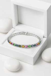 Natural Multi Color <b>Red</b> Ruby Luxury Tennis <b>Bracelet</b> 925 Sterling Silver for Women Handmade Party Anniversary Gift Jewelry - Product Image 1