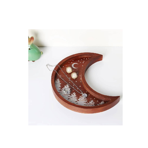 Support de plateau de service en bois rustique, plateau vintage pour fêtes et réceptions, design rond en forme de lune - Product Image 1