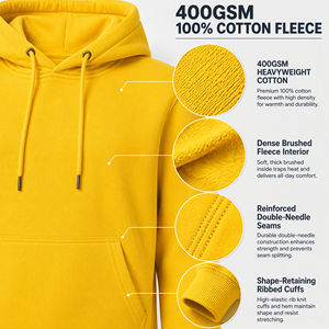 Sudadera con Capucha Personalizada con Logotipo, 400 g/m², 100% Algodón, Corte Regular, Felpa, Lisa, Clásica, Informal, para Hombre - Product Image 4