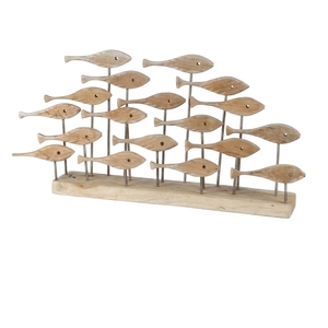 Fishtery Stand Handcrafted Wooden School of Fish Sculpture Rustic Coastal Tabletop Decorative Artwork Home Decor Display Accent - Product Image 1