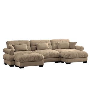 Divano Modulare a U Moderno a 3 Posti con Due Pouf Mobili, Cuscini Lombari e Cuscini Decorativi per Soggiorno - Product Image 6
