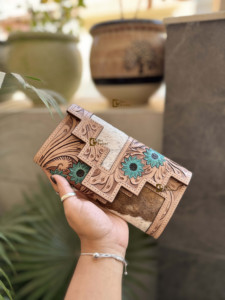 Cartera Organizadora de Cuero Turquesa Estilo Western, Cartera Vintage de Cuero Tallado para Tarjetas y Efectivo - Product Image 5