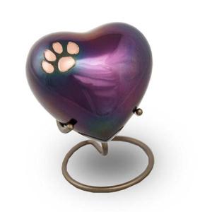 Purple Heart Cremation Urn With Gold Paw Print Design And Stand Customizable Designs Metal Pet Urns <b>For</b> Keepsake <b>Ashes</b> - Product Image 1