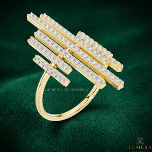 Luxury 9K 10K 14K 18K Yellow Gold IGI Certified Diamond Vertical Bar <b>Ring</b> for Women Geometric Pavé Diamond <b>Statement</b> <b>Ring</b> - Product Image 4