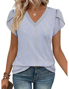 T-shirt décontracté à col rond pour femme, imprimé animalier et rayures, manches courtes, en tissu tricoté respirant, idéal printemps-été, avec logo personnalisable - Product Image 1