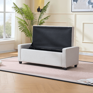 Panca contenitore imbottita in finto lino da 48 pollici con braccioli, in tessuto, per camera da letto, soggiorno, ingresso, fondo letto - Product Image 6