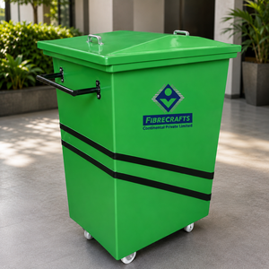 2026 Green Rectangular Wheeled Waste Bin With Lid Indoor <b>Outdoor</b> Recycling Use Modern Luxury Style Fiberglass Material - Product Image 5